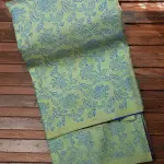 Elachi green and royal blue partly pallu kanchi silk saree with prints